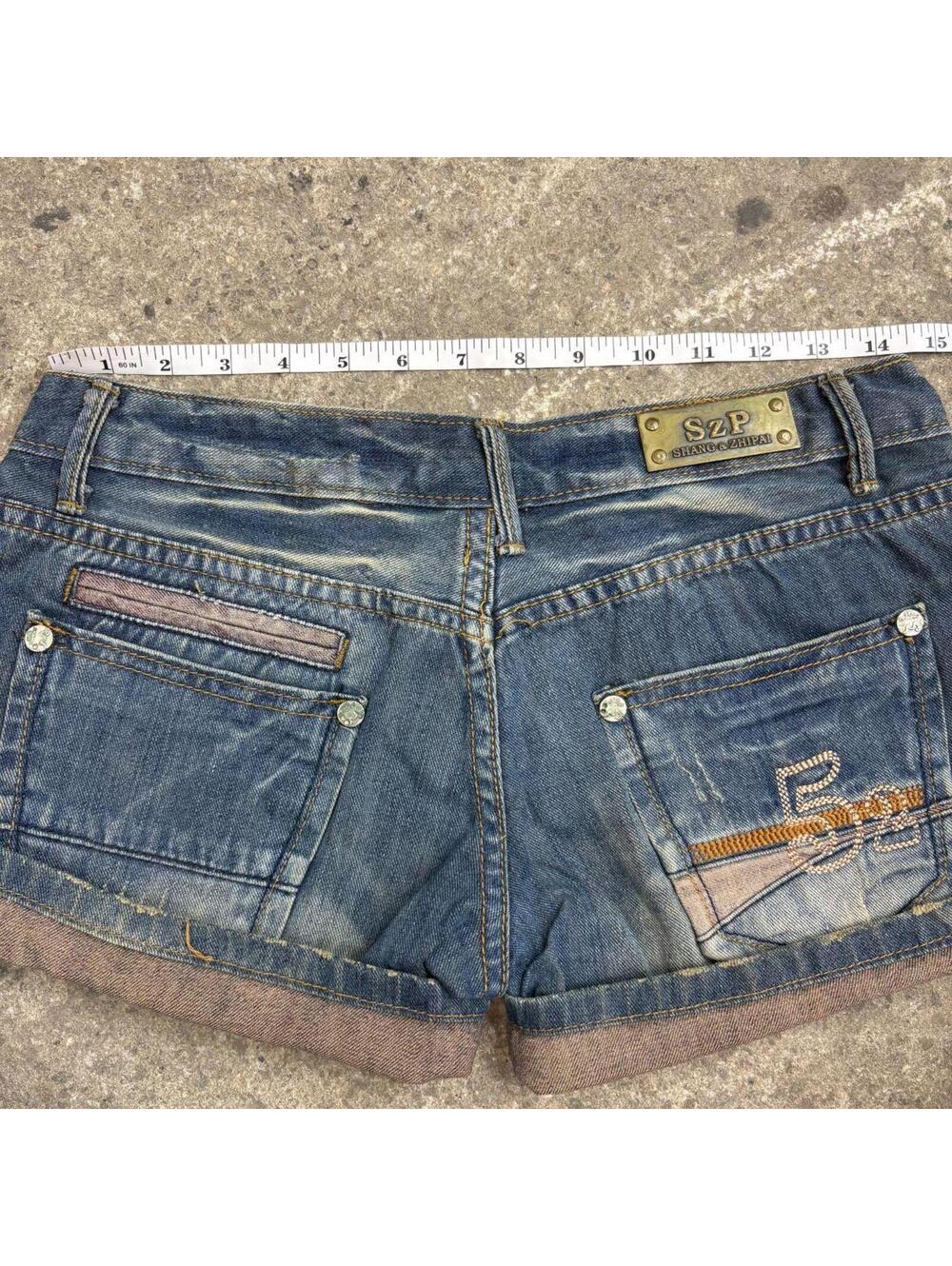 Vintage Y2K Low Rise Denim Micro Shorts #52 Embroidered - Picture 4 of 6